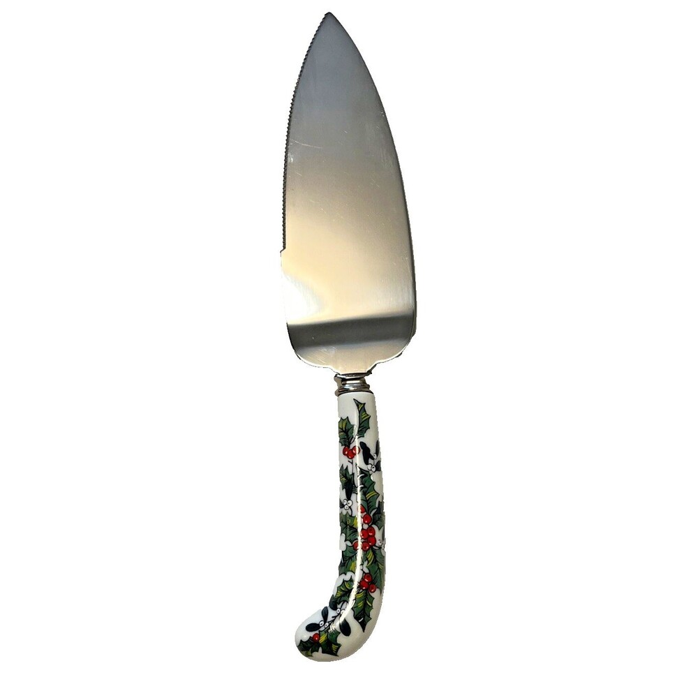 Sheffield England Christmas Holly Pie Server Stainless Steel Porcelain Handle